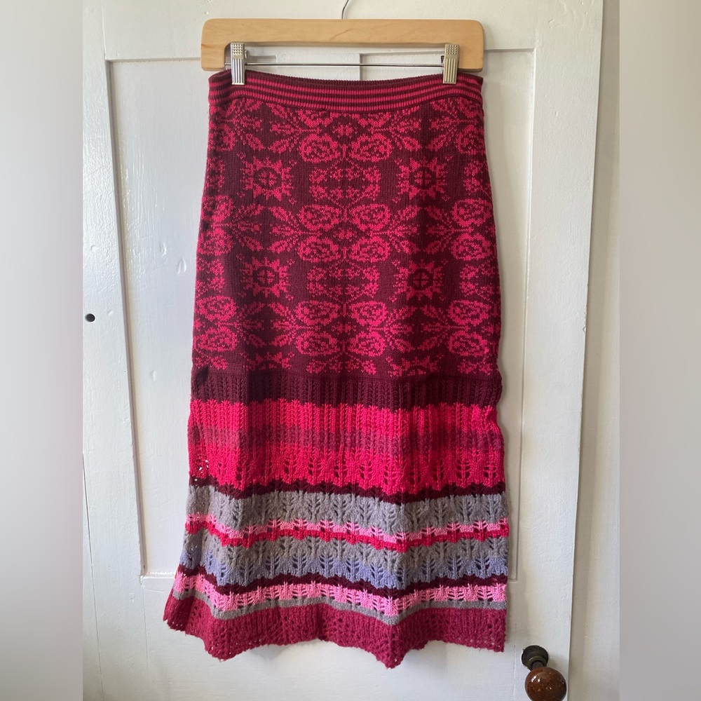 Oilily Pink Floral wool skirt sz L